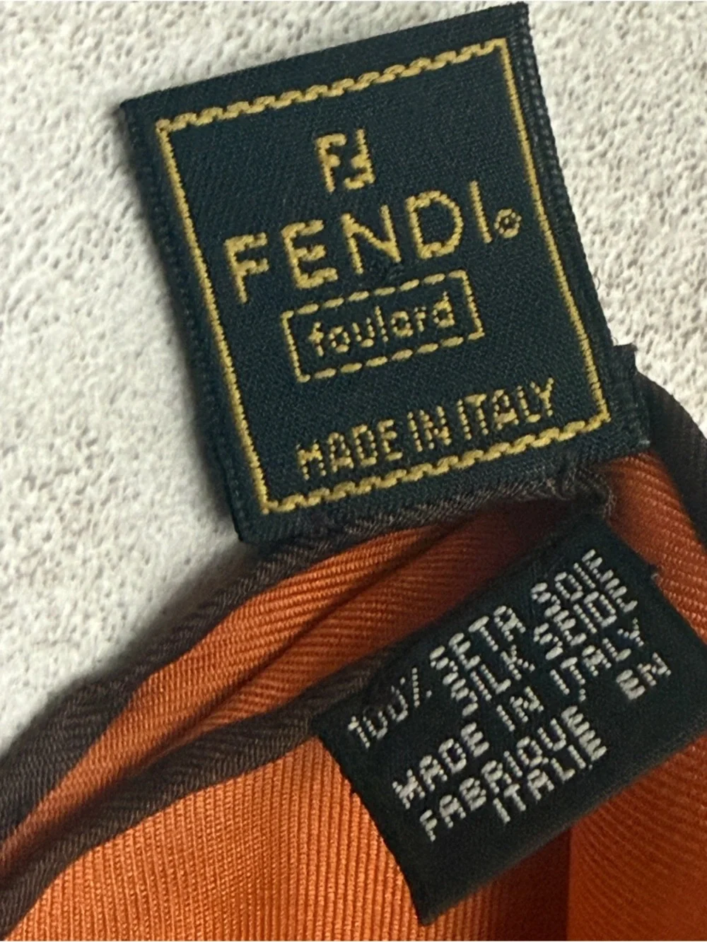 Fendi Multicolor Graphic Silk Scarf in Orange, Brown & Cream - Picture 7 of 12